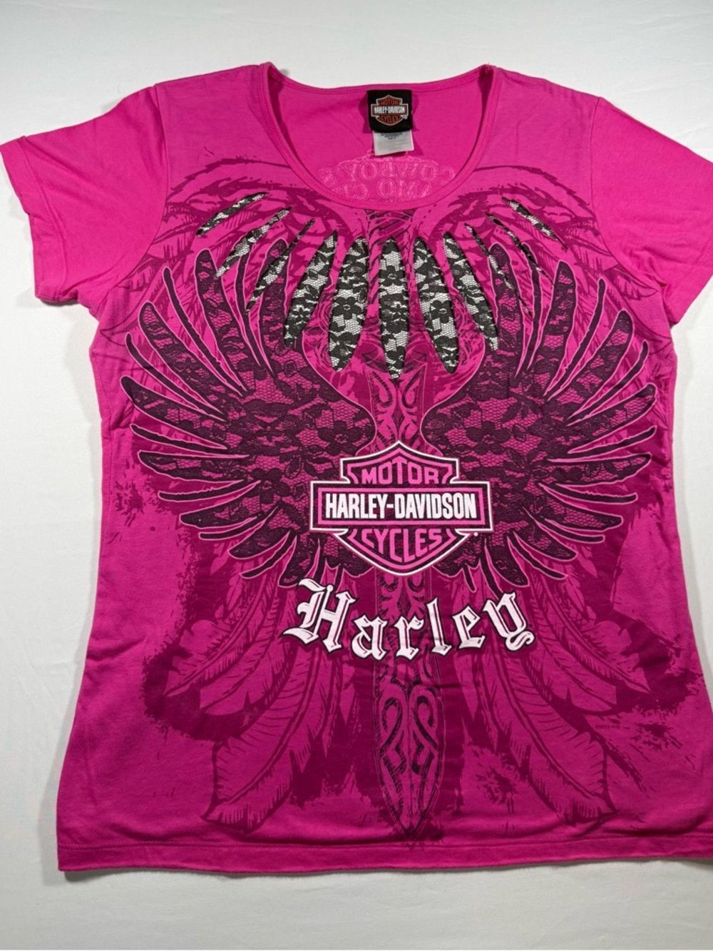 Vintage 2012 Harley-Davidson Pink Lace Cutout Tee - Alamo City TX - XL